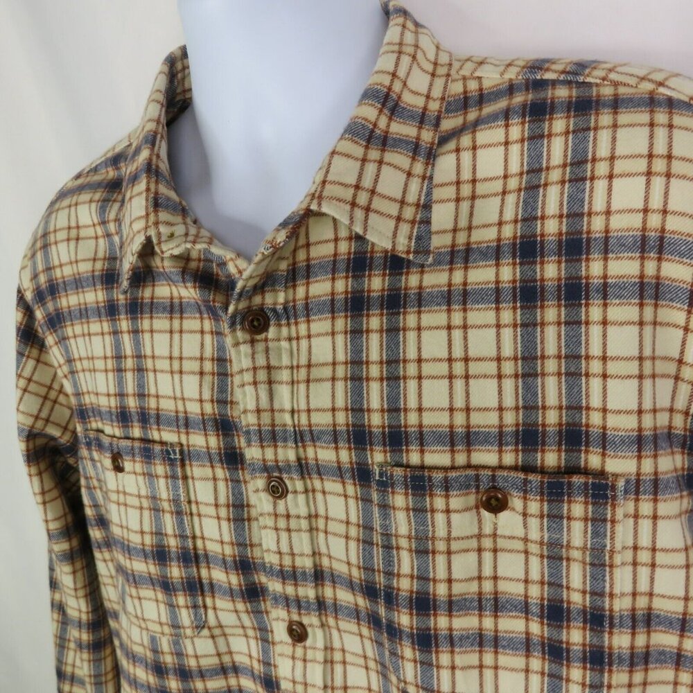 J. Crew Classic Plaid Flannel Shirt Men's XL Tan Blue Long Sleeve Button Up